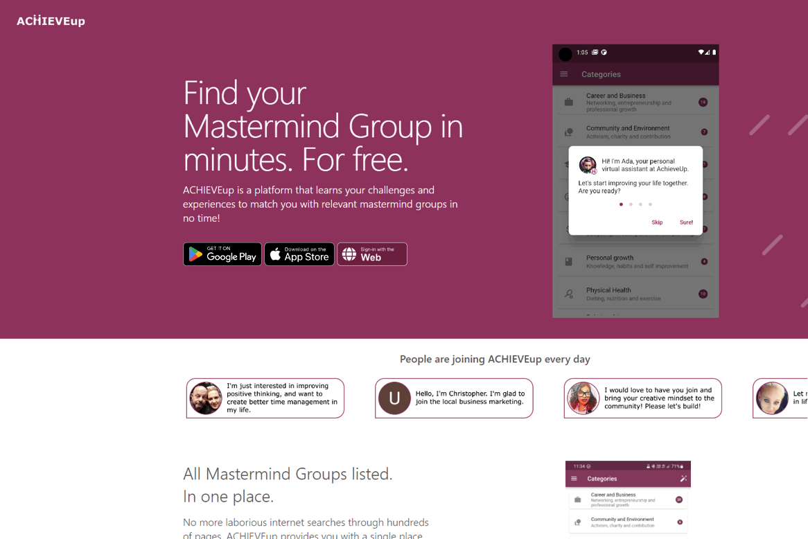 ACHIEVEup homepage