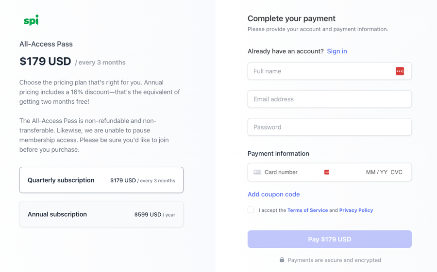 Circle checkout page