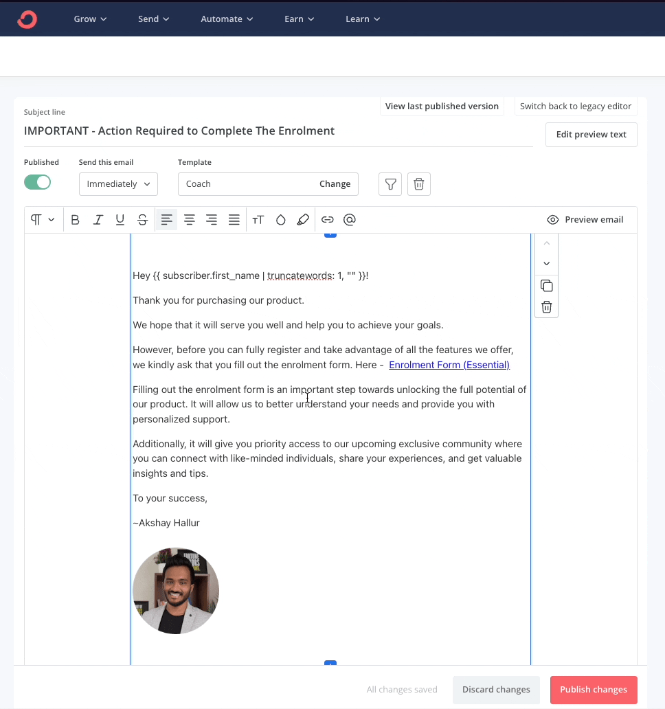 ConvertKit email building blocks