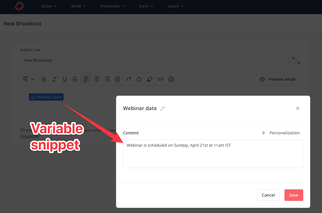 ConvertKit variable snippet