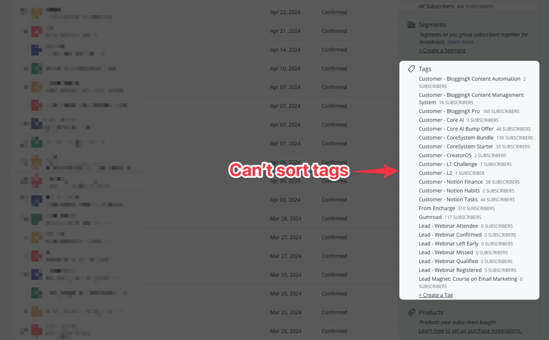 Convertkit huge list of tags