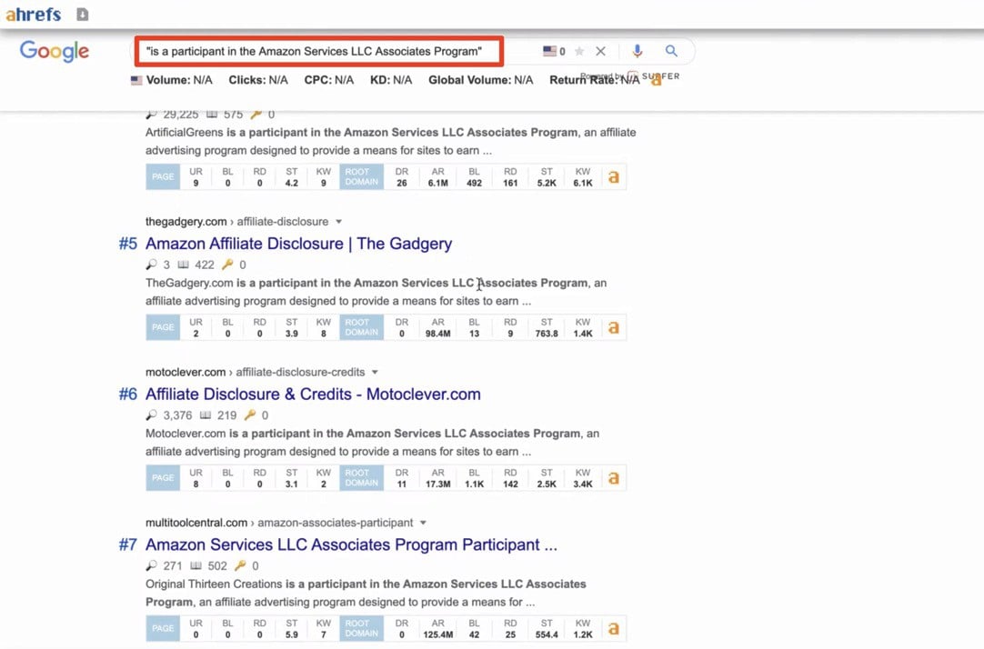 Discovering Amazon affiliate sites