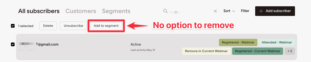 Flodesk audience no option to remove