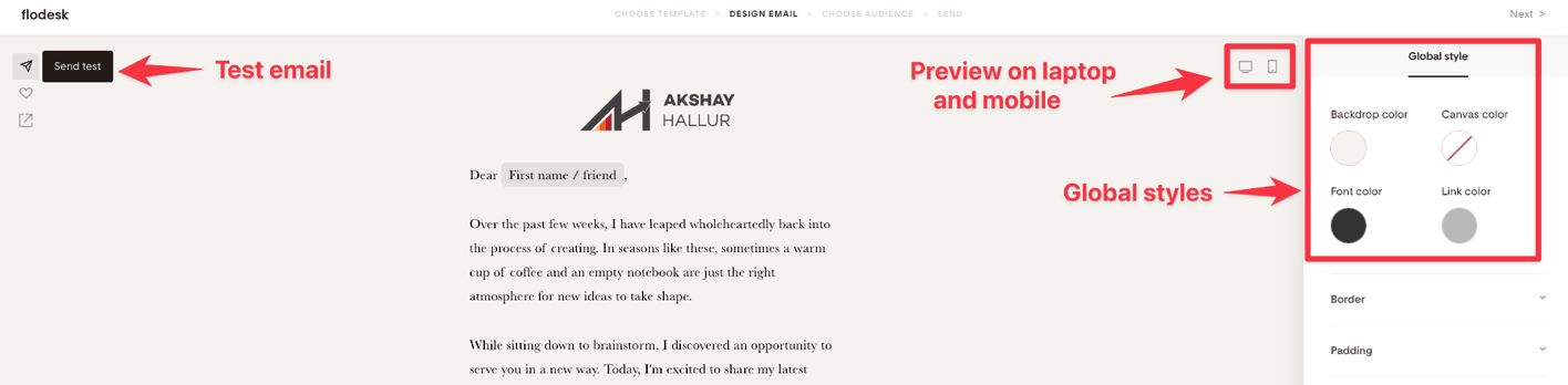 Flodesk email features