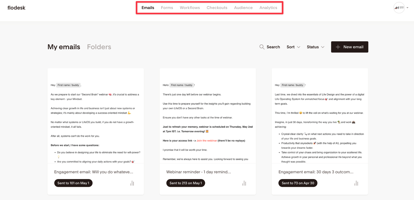 Flodesk email interface