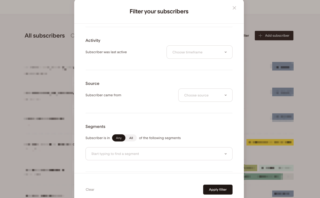 Flodesk filter your subscribers