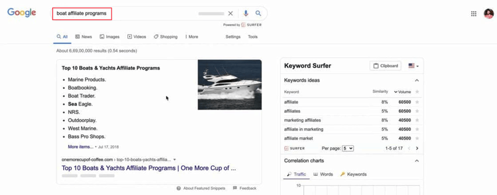 Google search for niche specific affiliate programs