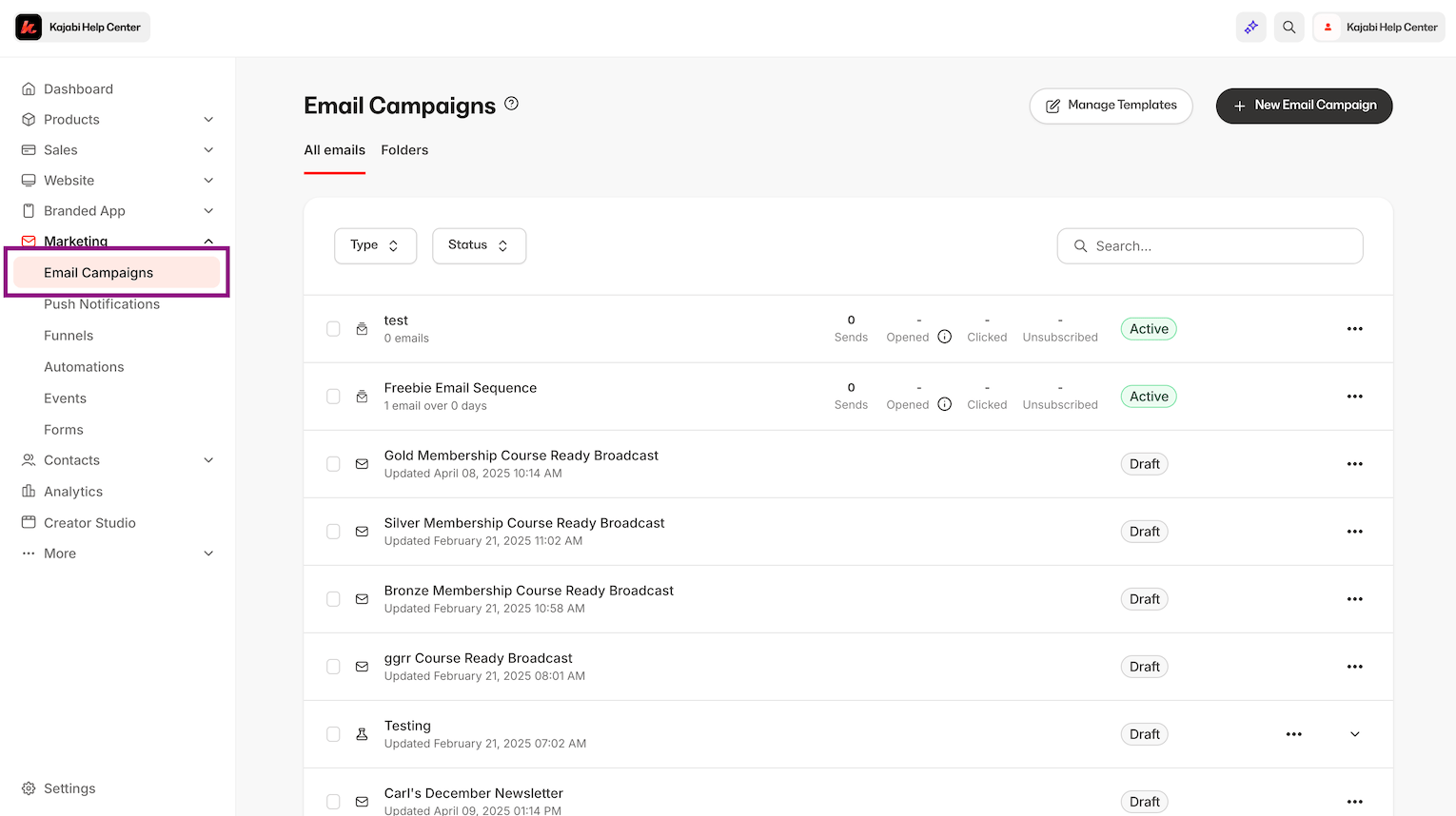 Kajabi email campaigns