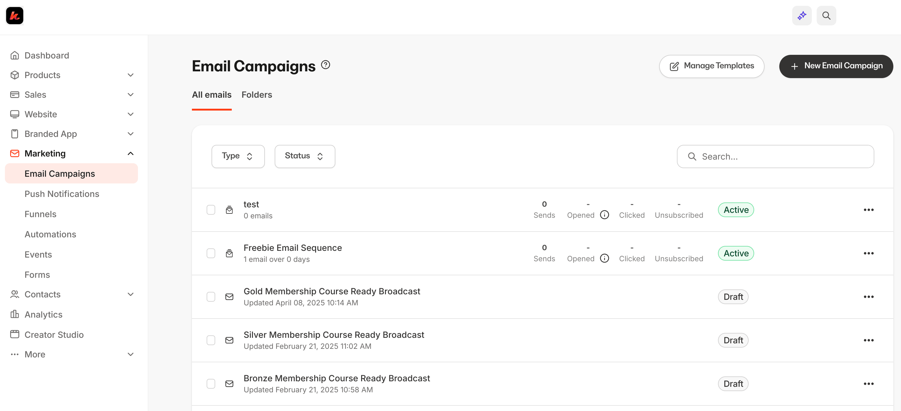 Kajabi email metrics