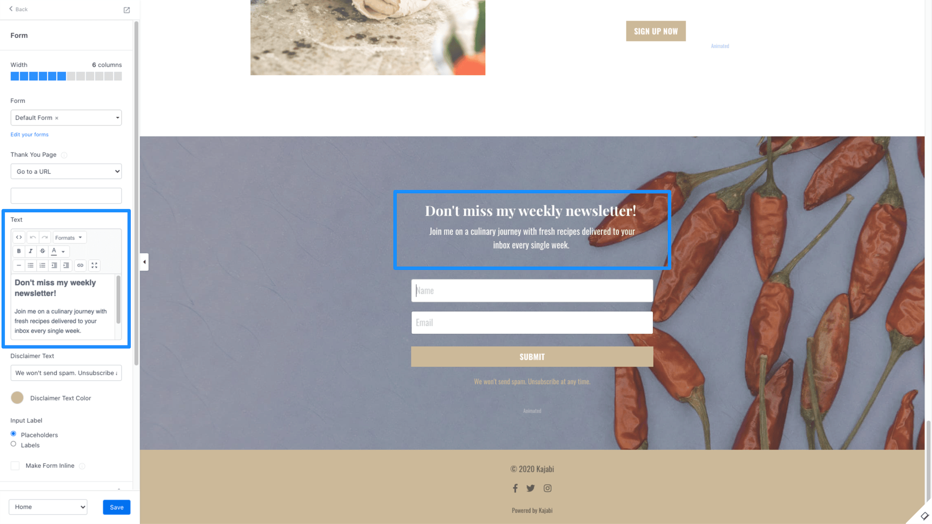 Kajabi opt in form page editor