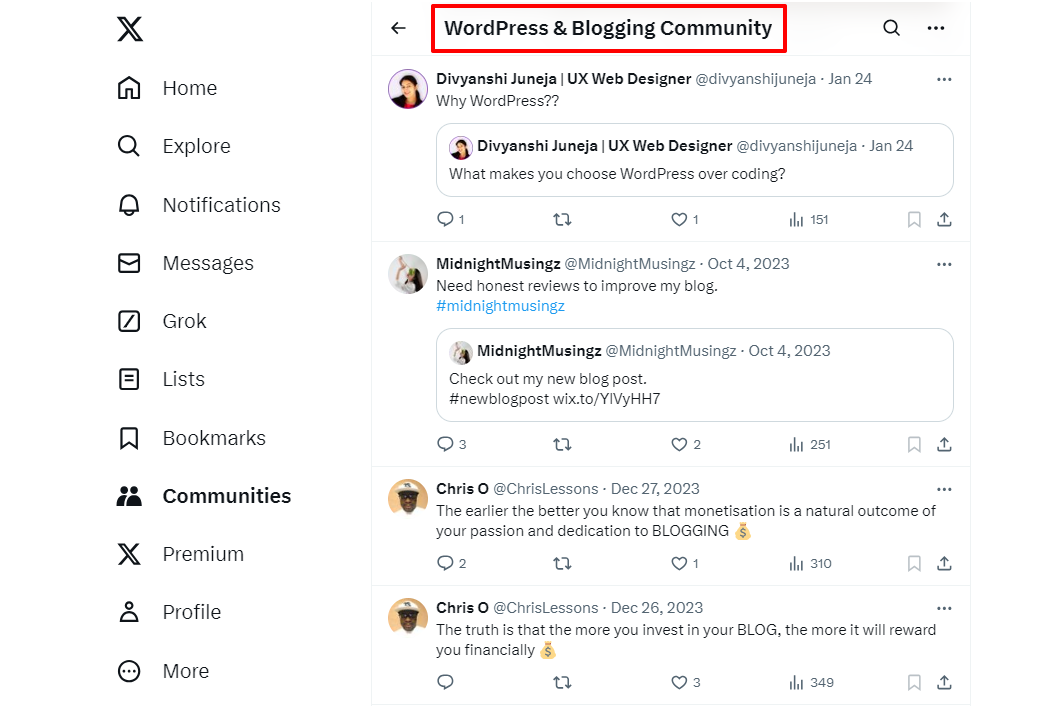 Twitter blogging community