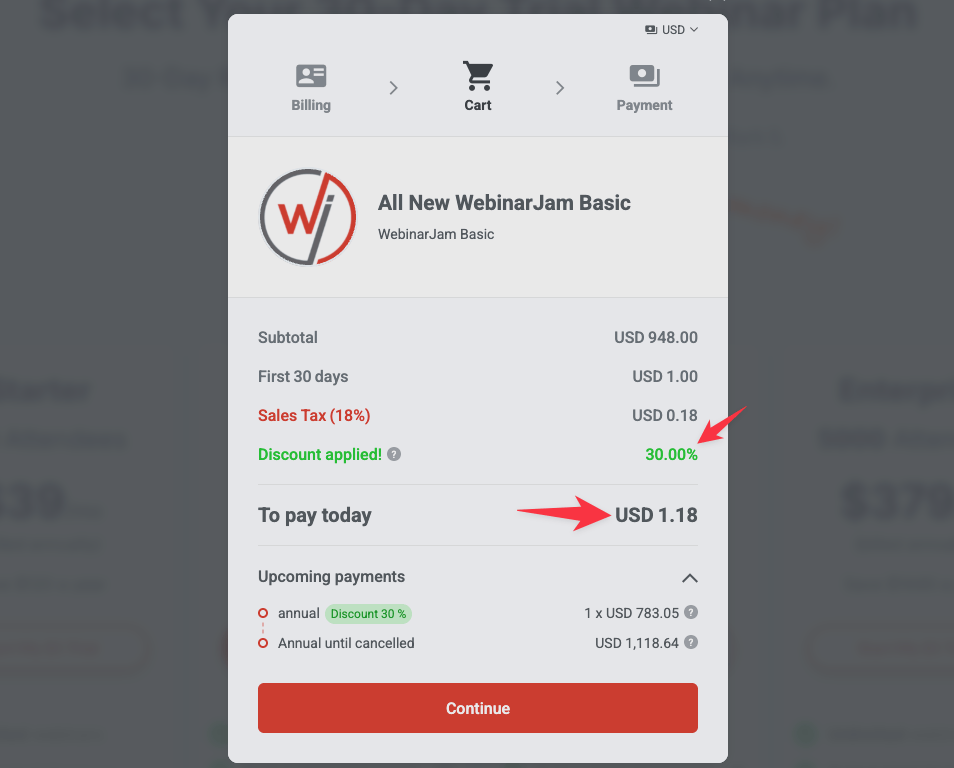 WebinarJam free trial applied