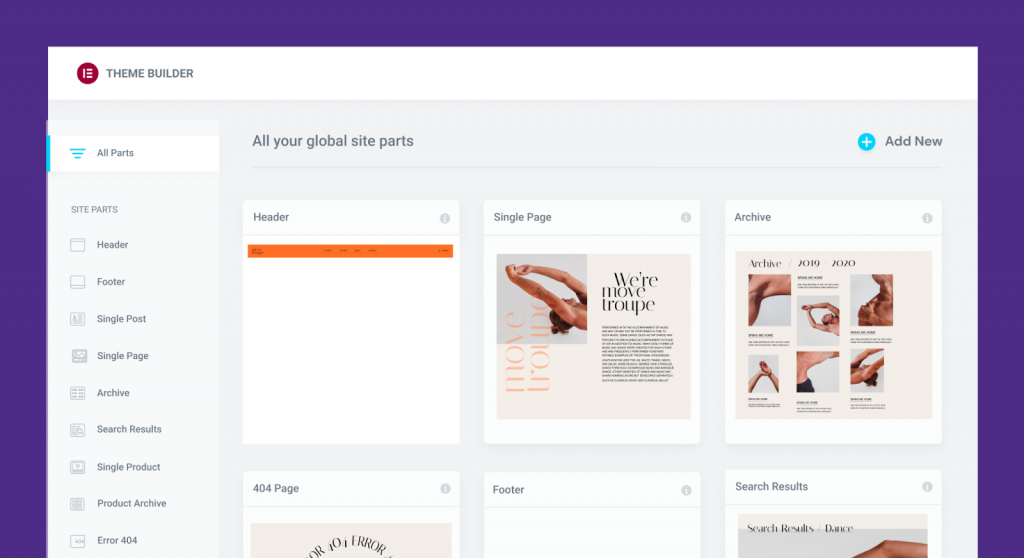 elementor theme builder