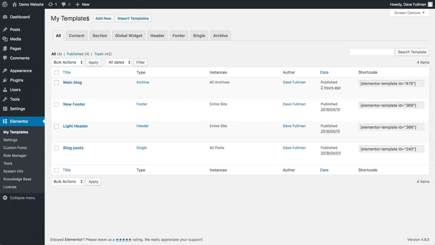 Elementor theme builder