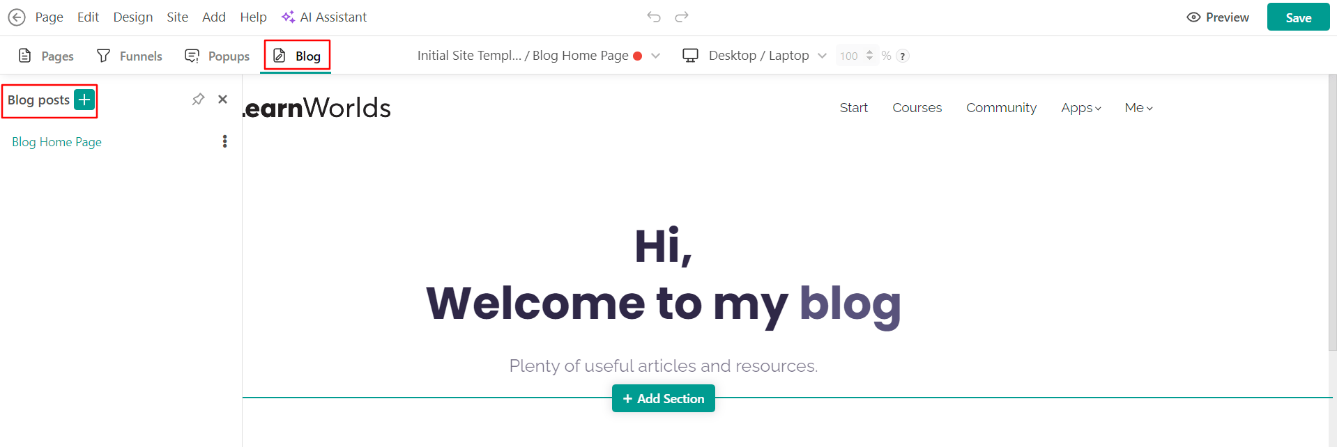 Learnworlds in built blogging
