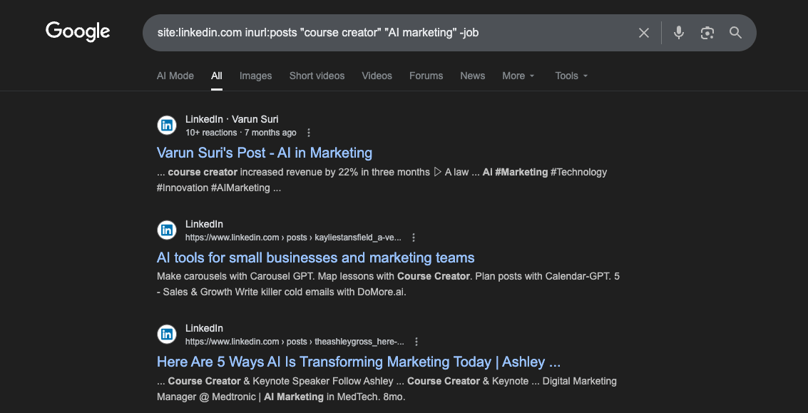LinkedIn DMs with Google search