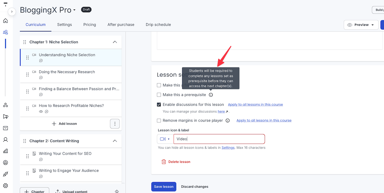 Thinkific lesson prerequisite