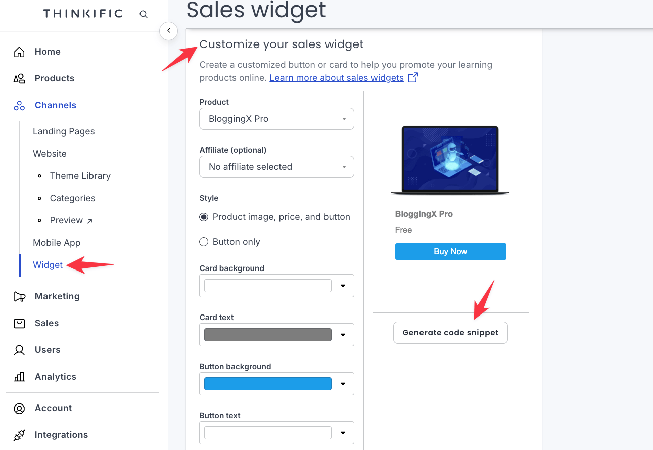 Thinkific sales widget