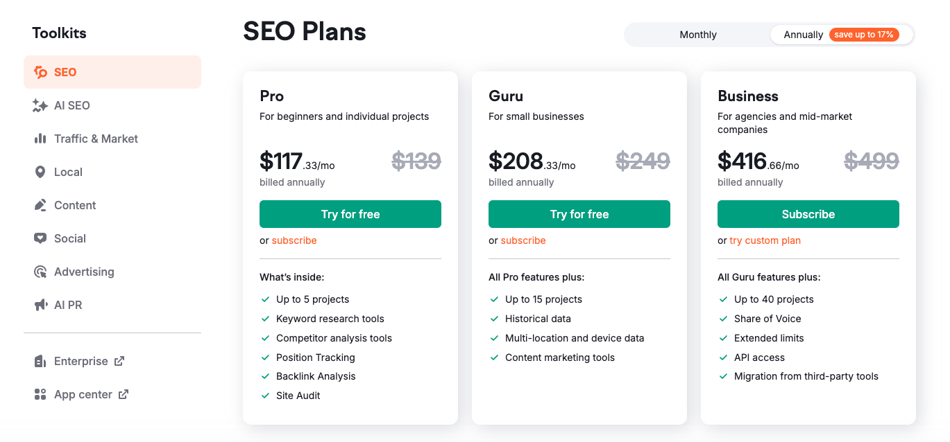 semrush pricing