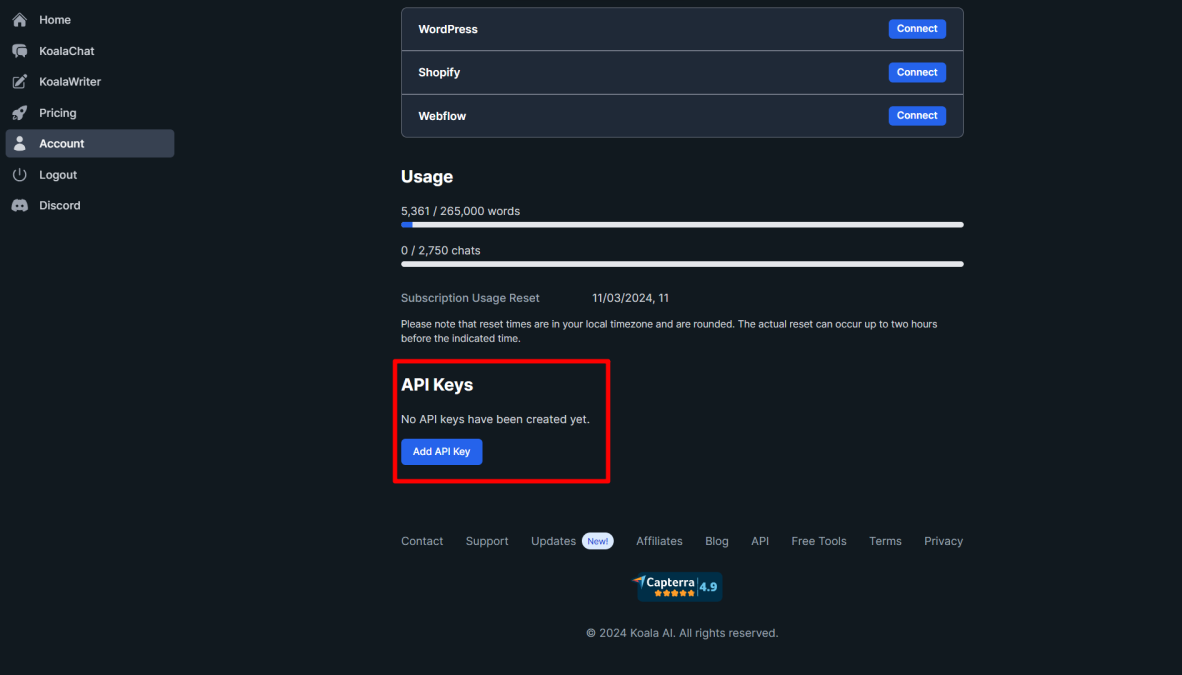 API access in KoalaWriter