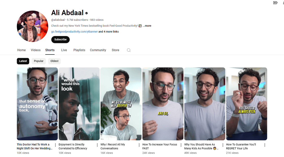 Ali Abdaal YouTube shorts