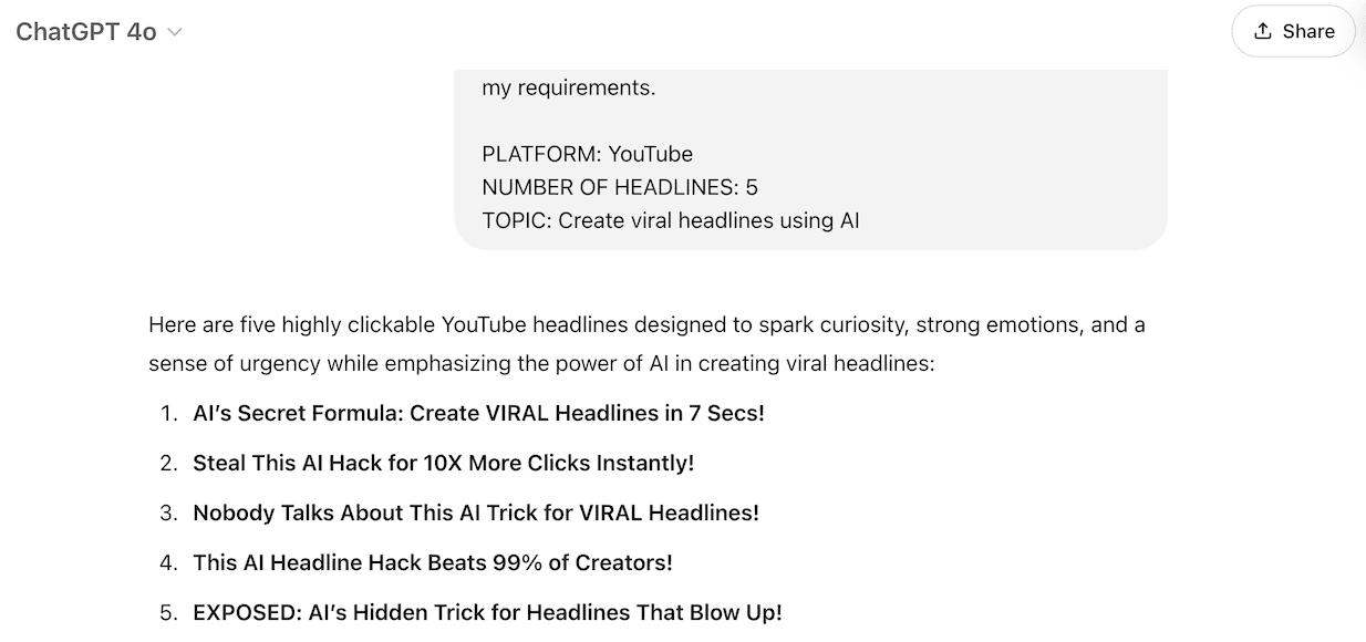 ChatGPT generating headlines