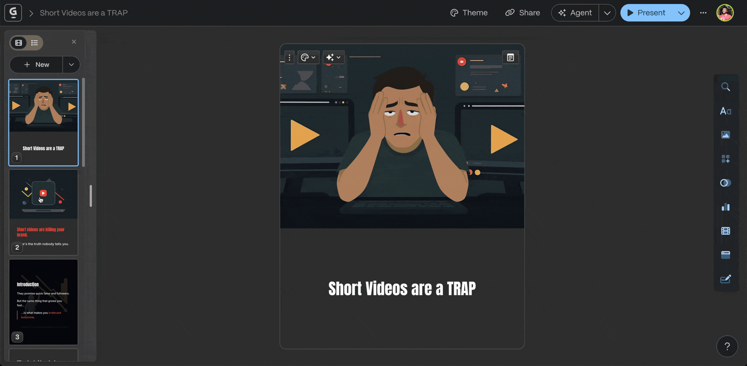 Gamma slides editing scaled