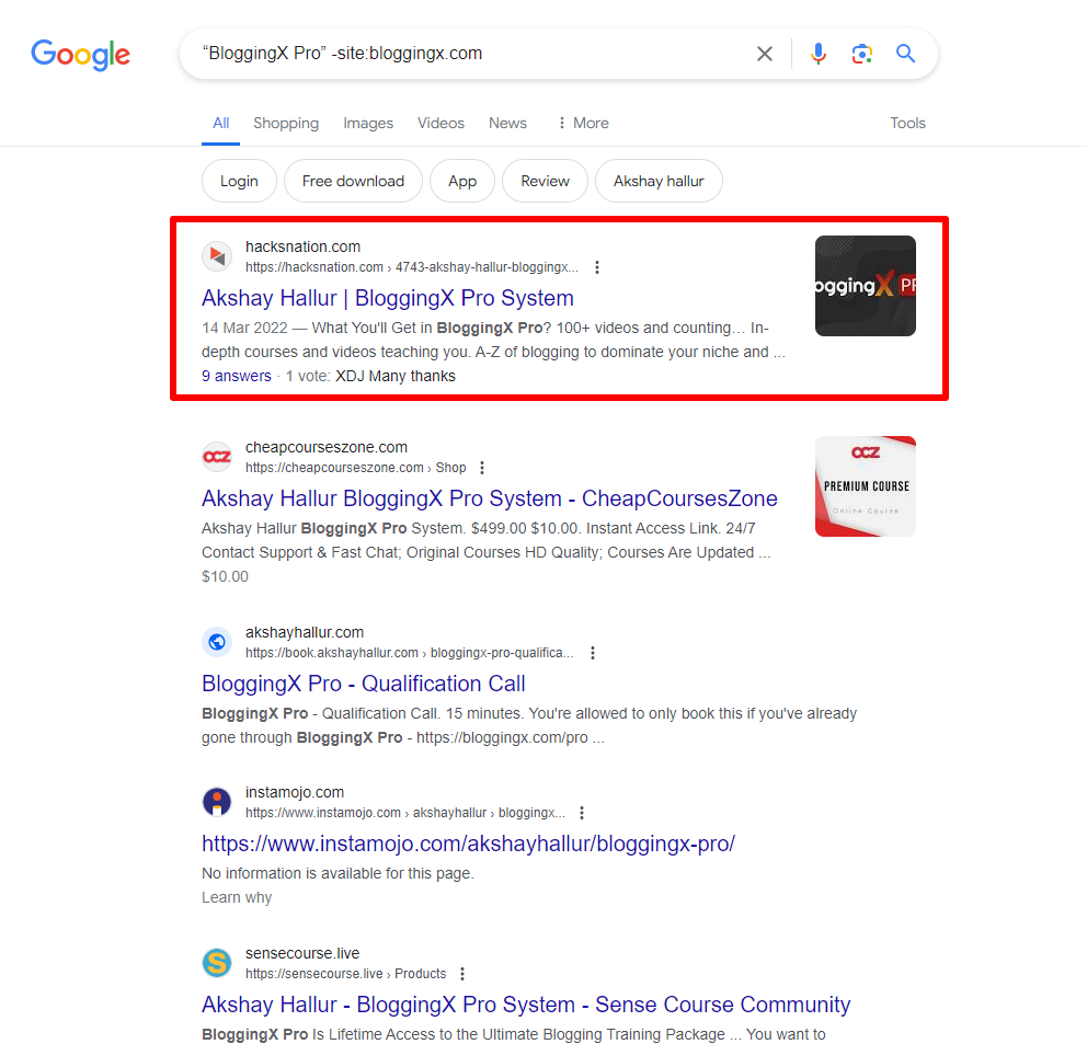 Identifying pirated courses through Google