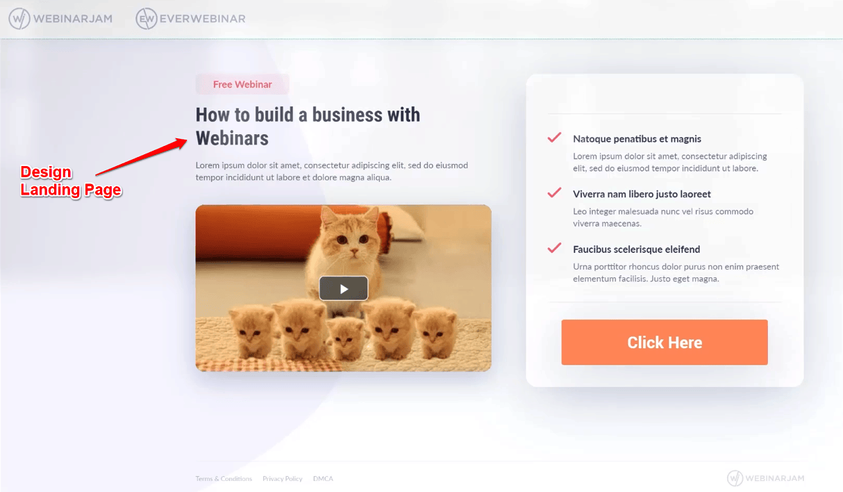 Landing page template on WebinarJam