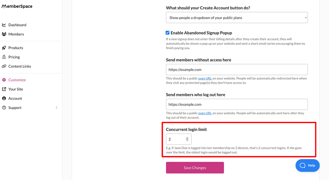 Limiting concurrent sessions