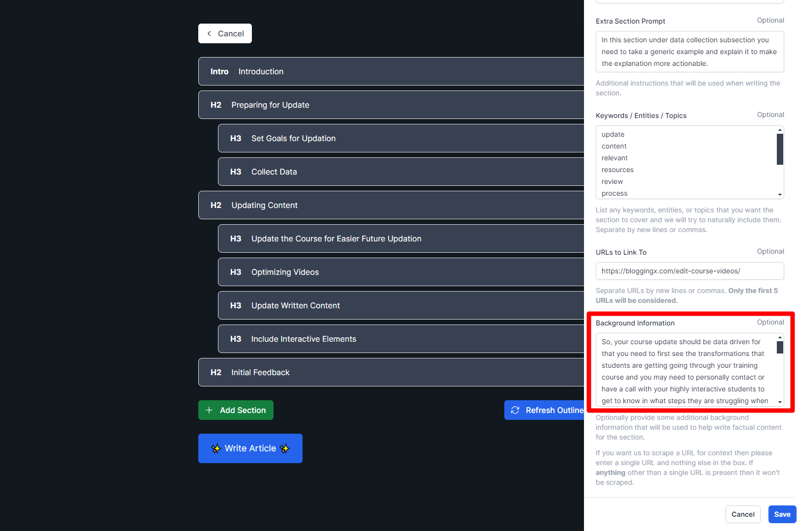 Providing background information