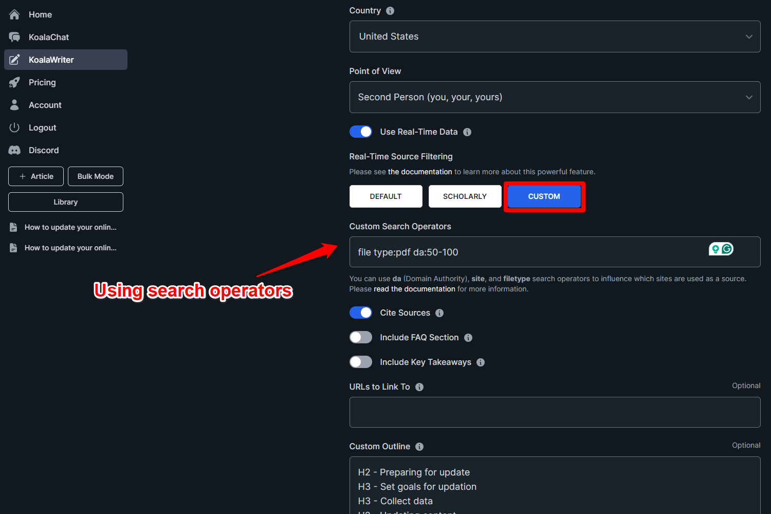 Realtime source filtering