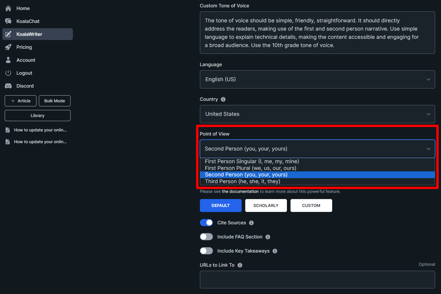 Selecting point of voice