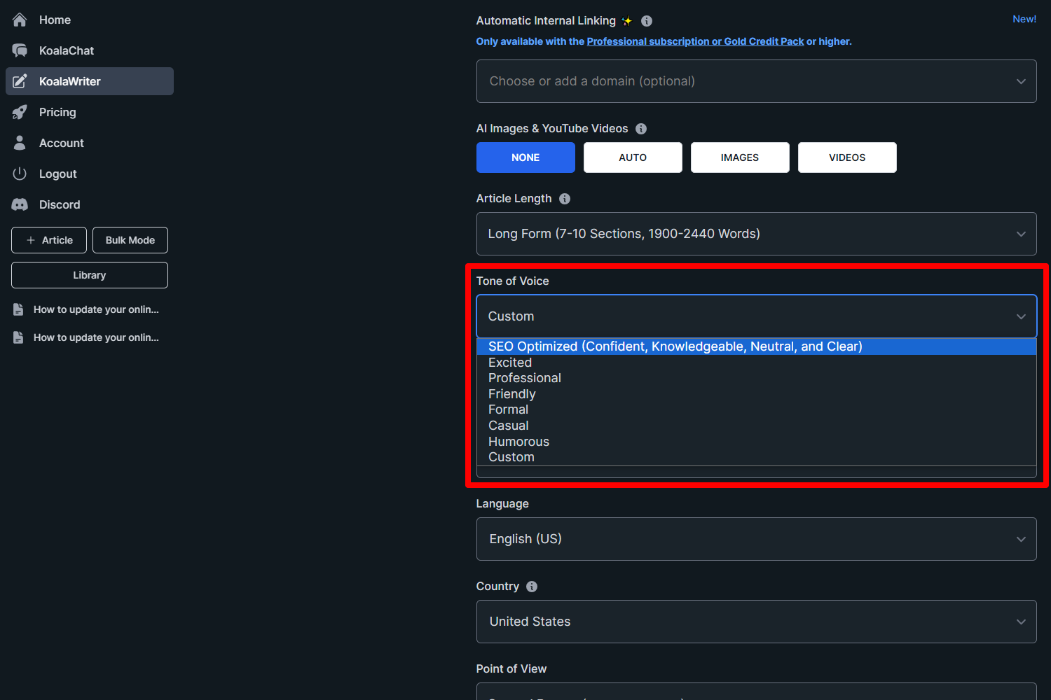 Selecting tone of voice