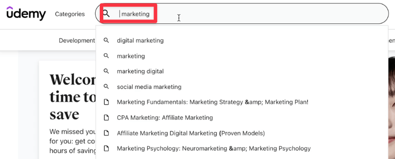 Udemy keywords
