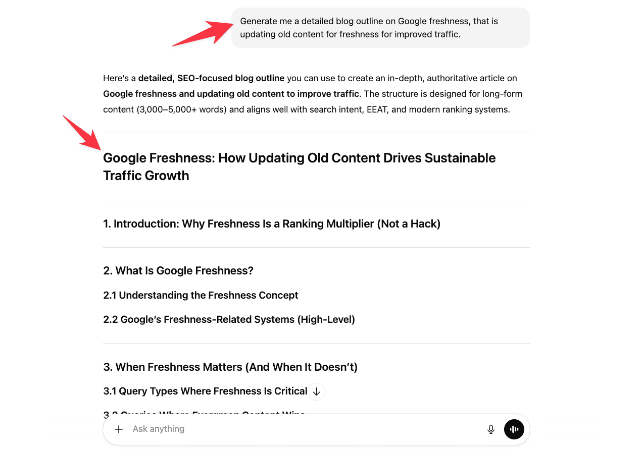 ChatGPT generated blog post outline