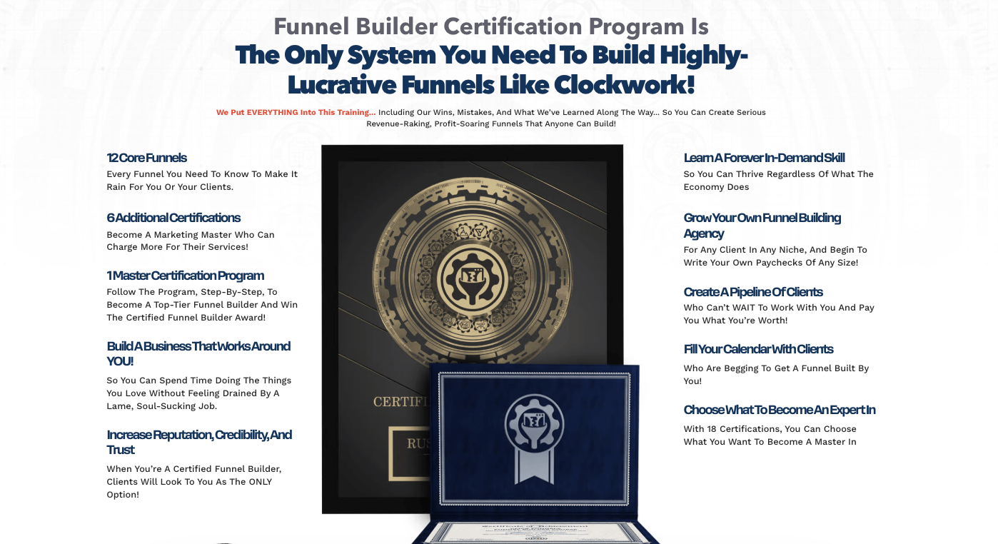 Funnel builder certification program