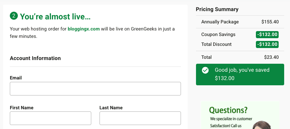 Greengeeks checkout page