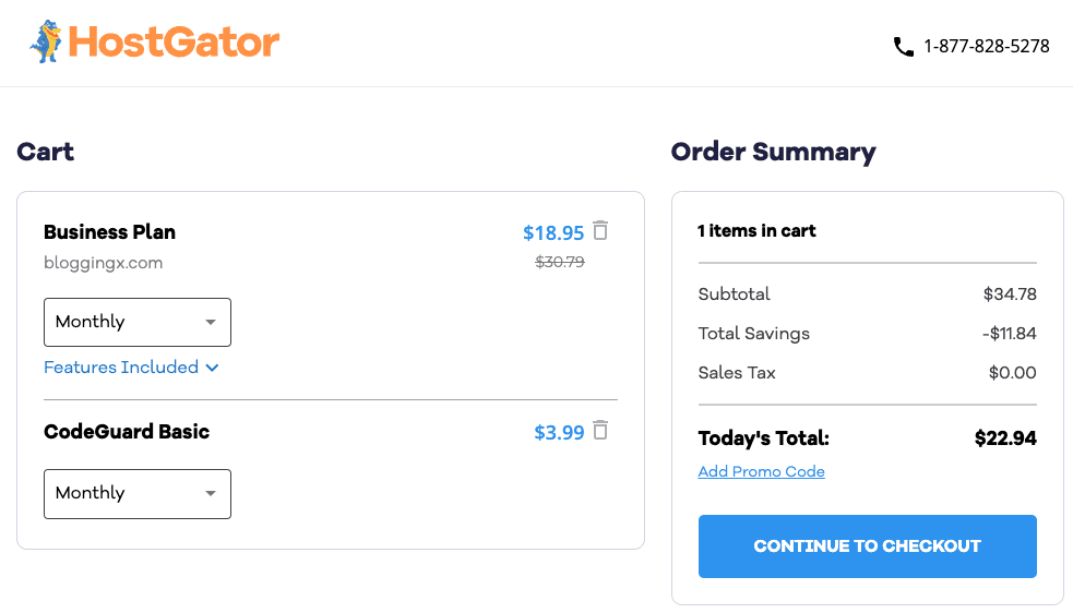 Hostgator checkout page
