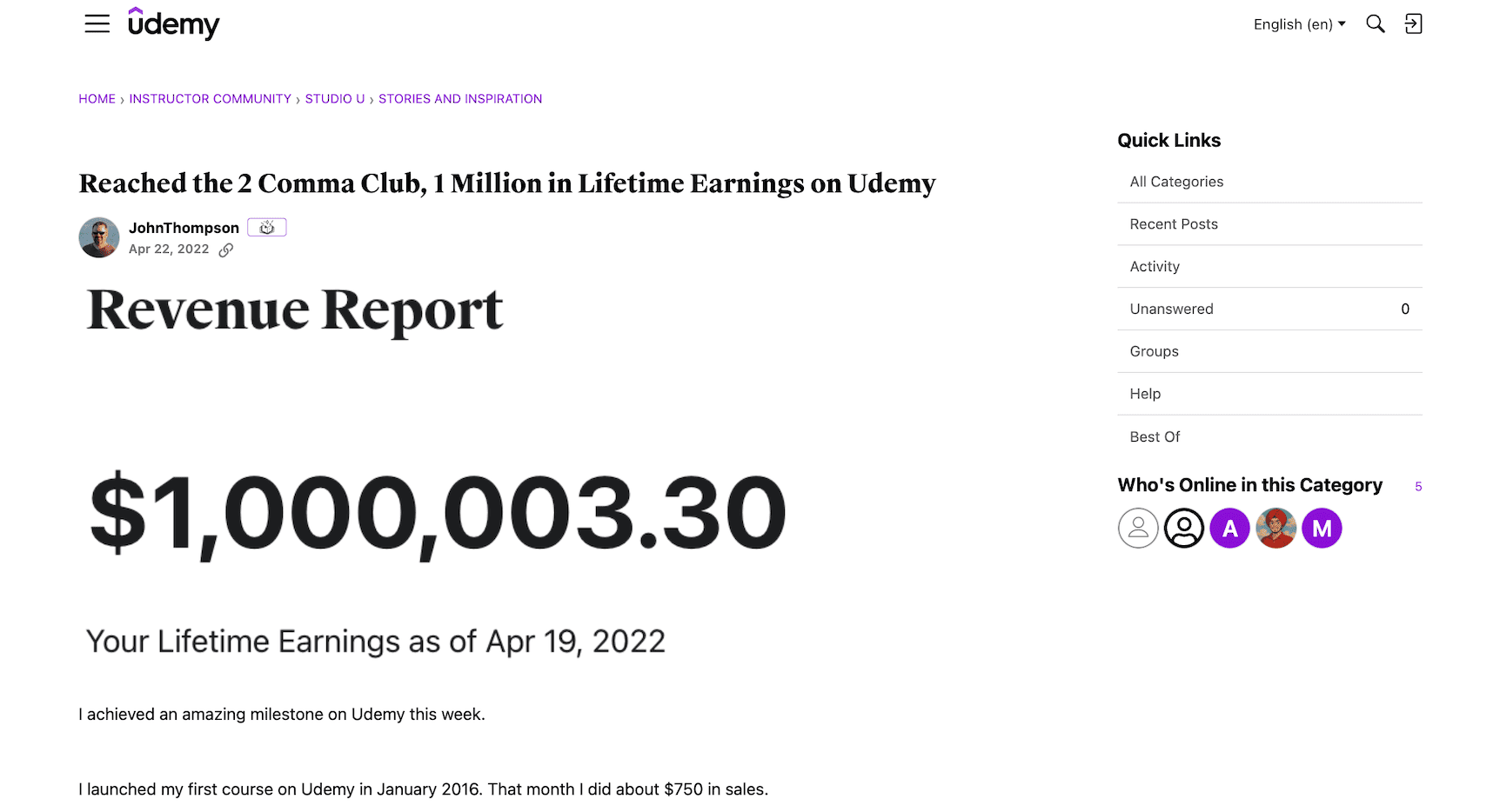 John Thompson revenue