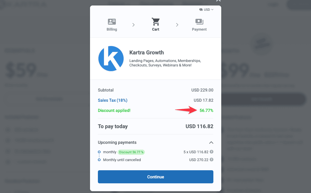 Kartra Black Friday checkout