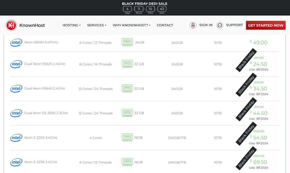 Knownhost Black Friday pricing