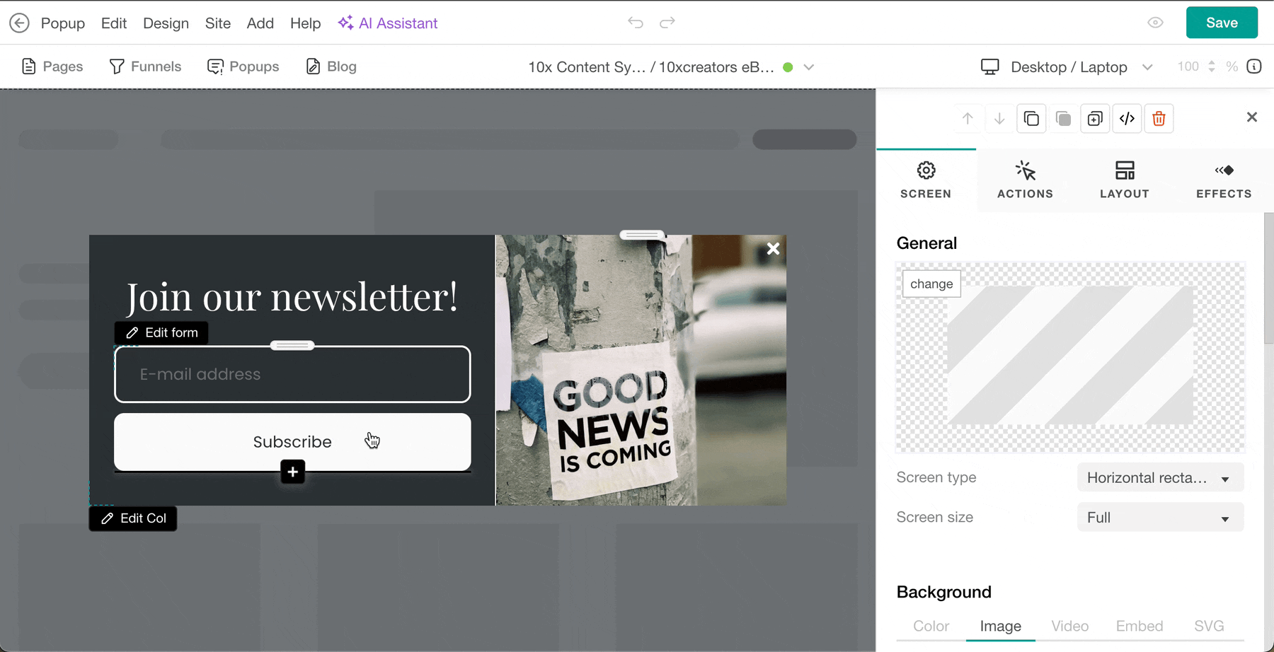 LearnWorlds add widget in popup builder