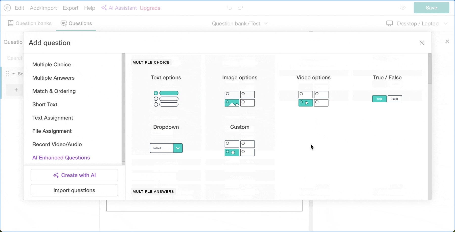 LearnWorlds question banks