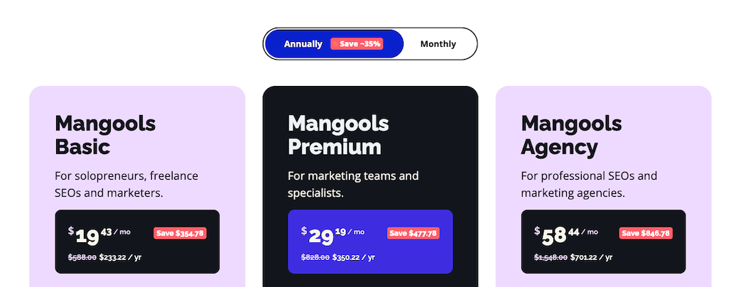 Mangools traditional SEO BF pricing