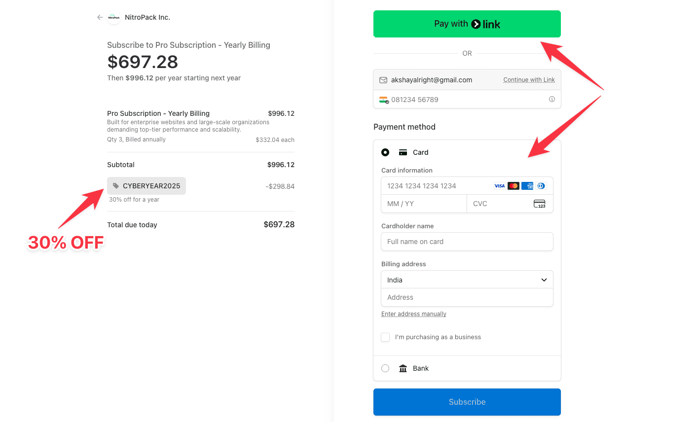 Nitropack checkout page