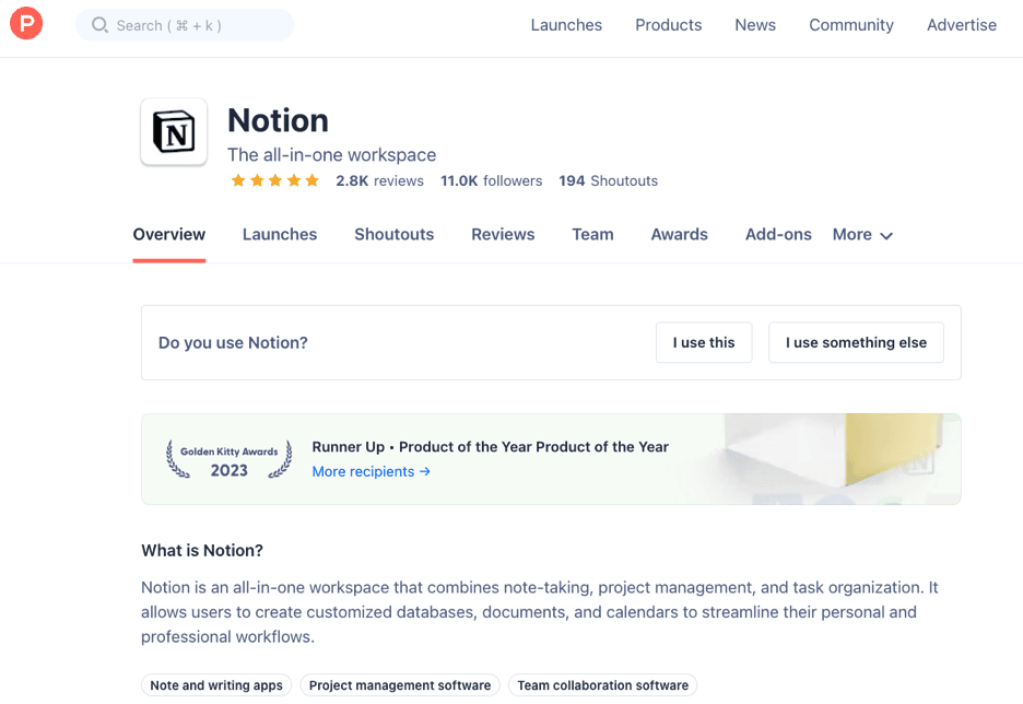 Notion producthunt