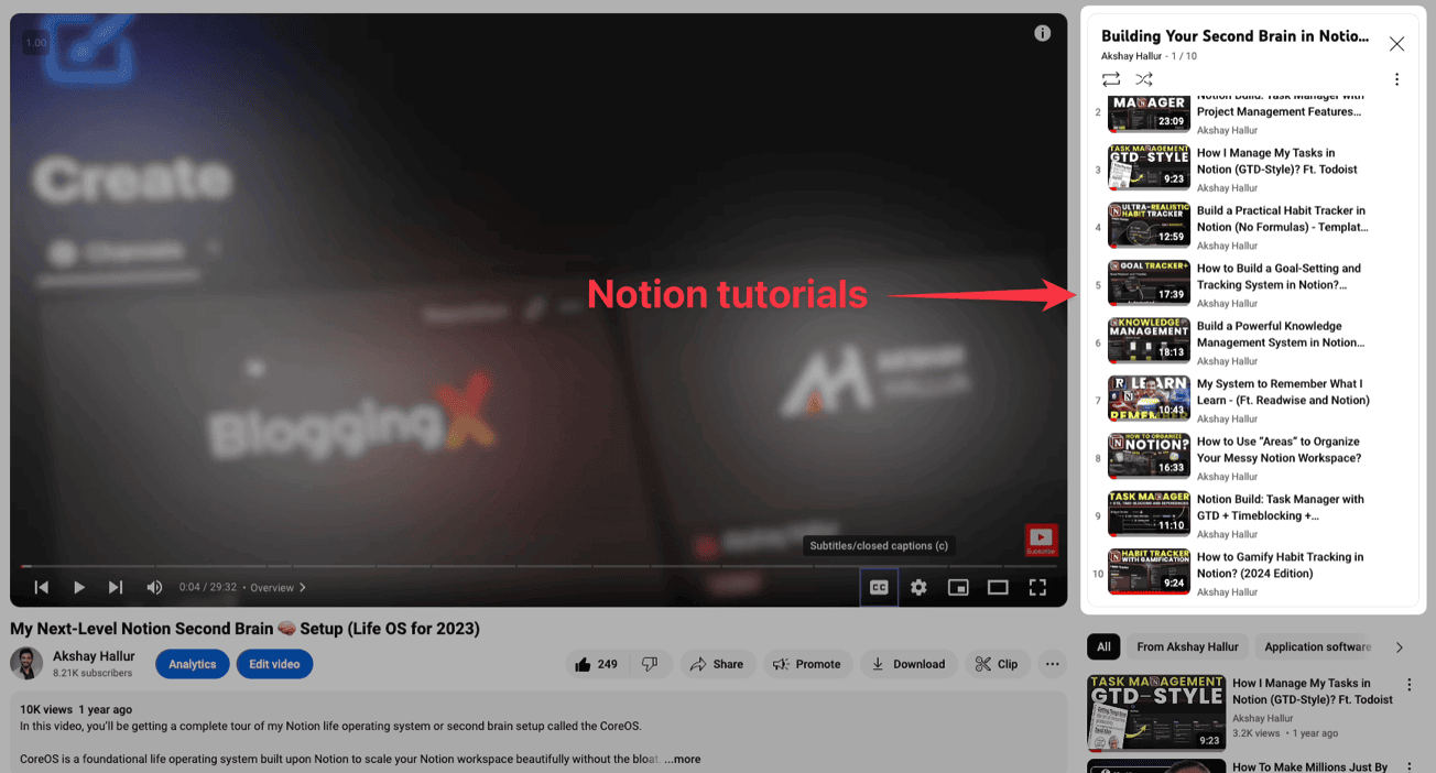 Notion tutorials in YouTube