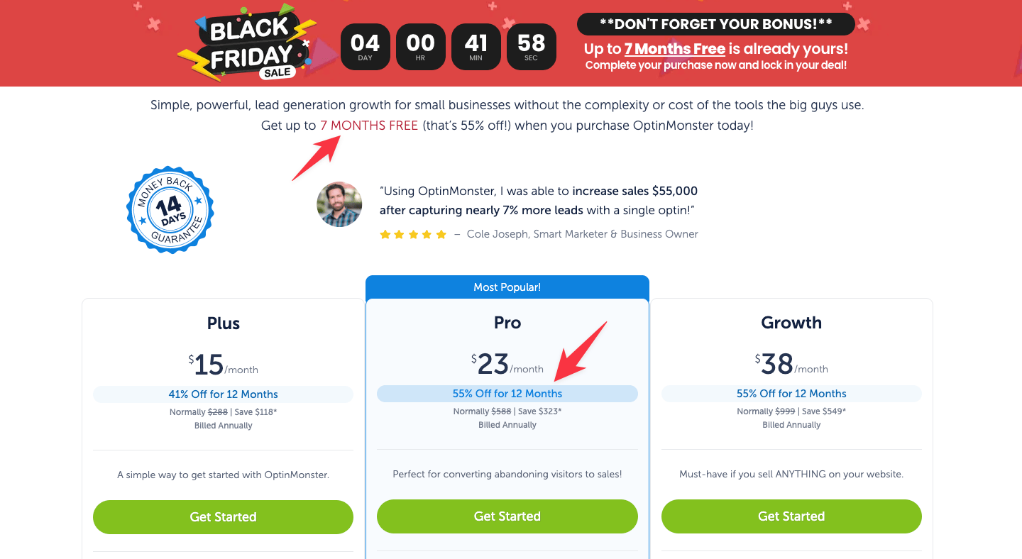 Optinmonster black friday pricing 2