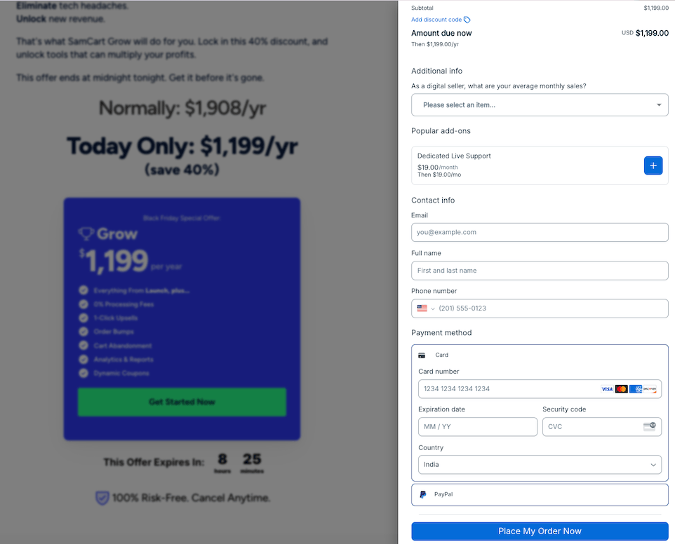 Samcart checkout page Black Friday